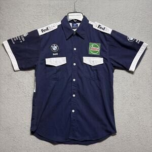Vintage BMW Williams F1 Team Racing Shirt Large Blue White Castrol FedEx HP Mens